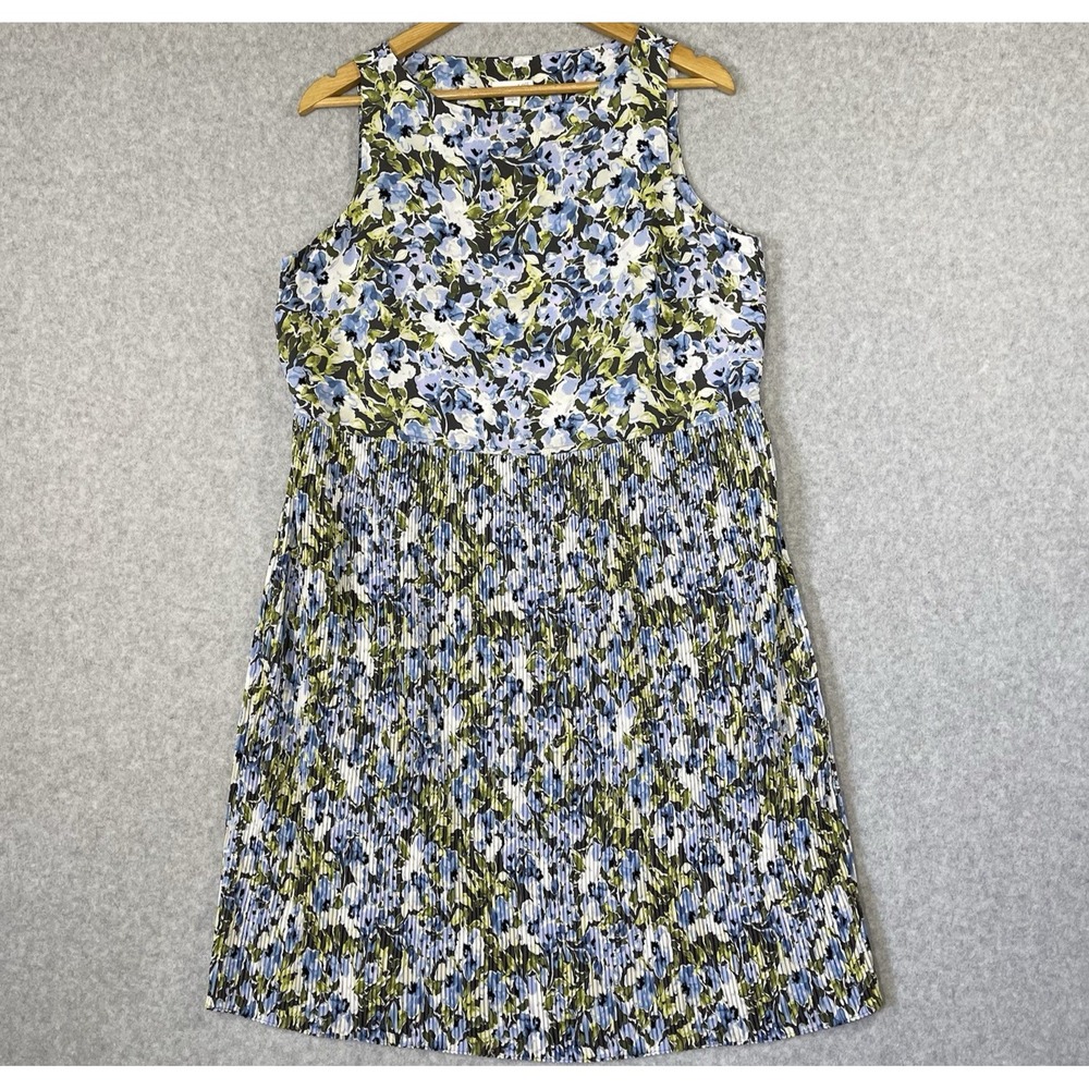 J Jill Dress Women's Size M Blue Green Floral Sleeveless Shift Dress Midi New‎